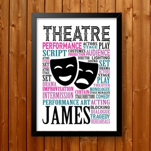 Regalos de teatro personalizados- Impresión de regalo de teatro- Para teatro Drama Actor Estudiante Teatro musical Fan Regalo Palabra Arte Sala de pared tipografía