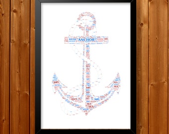 Personalised Word Art Gift Anchor Gift Nautical Theme Gifts Sailor Gifts Wall Art Wall Prints Wall Art Wall Art Birthday Digital