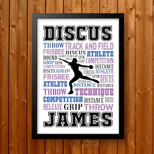 Personalised Discus and Shot Put Poster, Track Team Gifts, Discus Thrower Typography,  Track and Field Art, Discus thrower gift