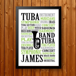 Personalised Tuba Typography Poster, Tuba Poster, Band Teacher Gift, Tuba Player Gift, Tubist Art, Tuba Player Art Print, Band Wall Art