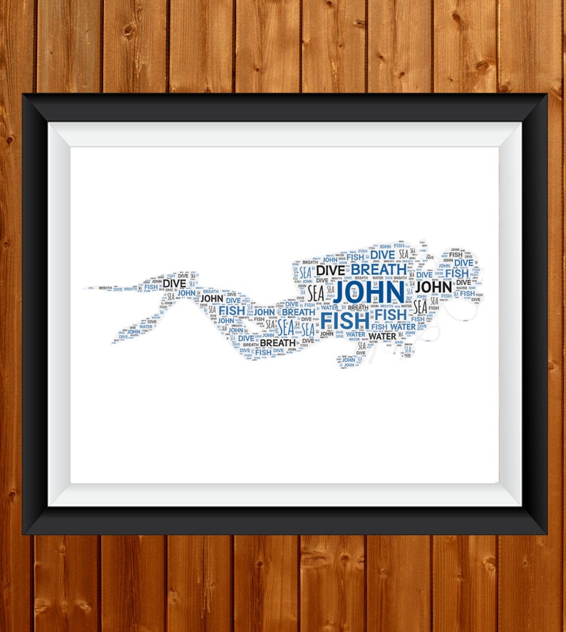 Personalised Scuba Diving Gift Deep Sea Diver Gift Free Diving Word Art ...