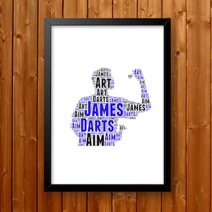 Regalo de arte de la palabra personalizado, regalo de dardos para hombres, jugador de dardos masculino, regalo, tablero de dardos, arte de pared, impresiones de pared, arte de pared, decoración de pared, regalo, impresiones de arte de pared