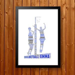 Personalised PRINTABLE Netball Word Art Gifts Netball Player Gifts Print Sports Gifts For Player Wall Prints Digital Download 87