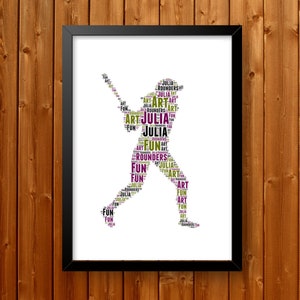 Rounders Art - Women Rounders gift - Personalised  Rounders Batter Female Gifts Baseball Print Gift For Sports Wall Prints Wall Art Wall
