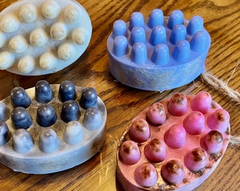 Goats Milk Massage Soap Bar with Loofah, Exfoliating Moisturizing Body Cleanser