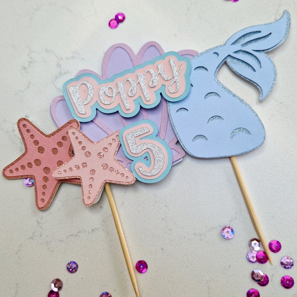 Under the sea theme - Mermaid Cake Topper - Kids party decoration - Personalised mermaid cake decoration with glitter - Kids birthday party