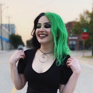 Split dye Black and Green Human Hair Wig