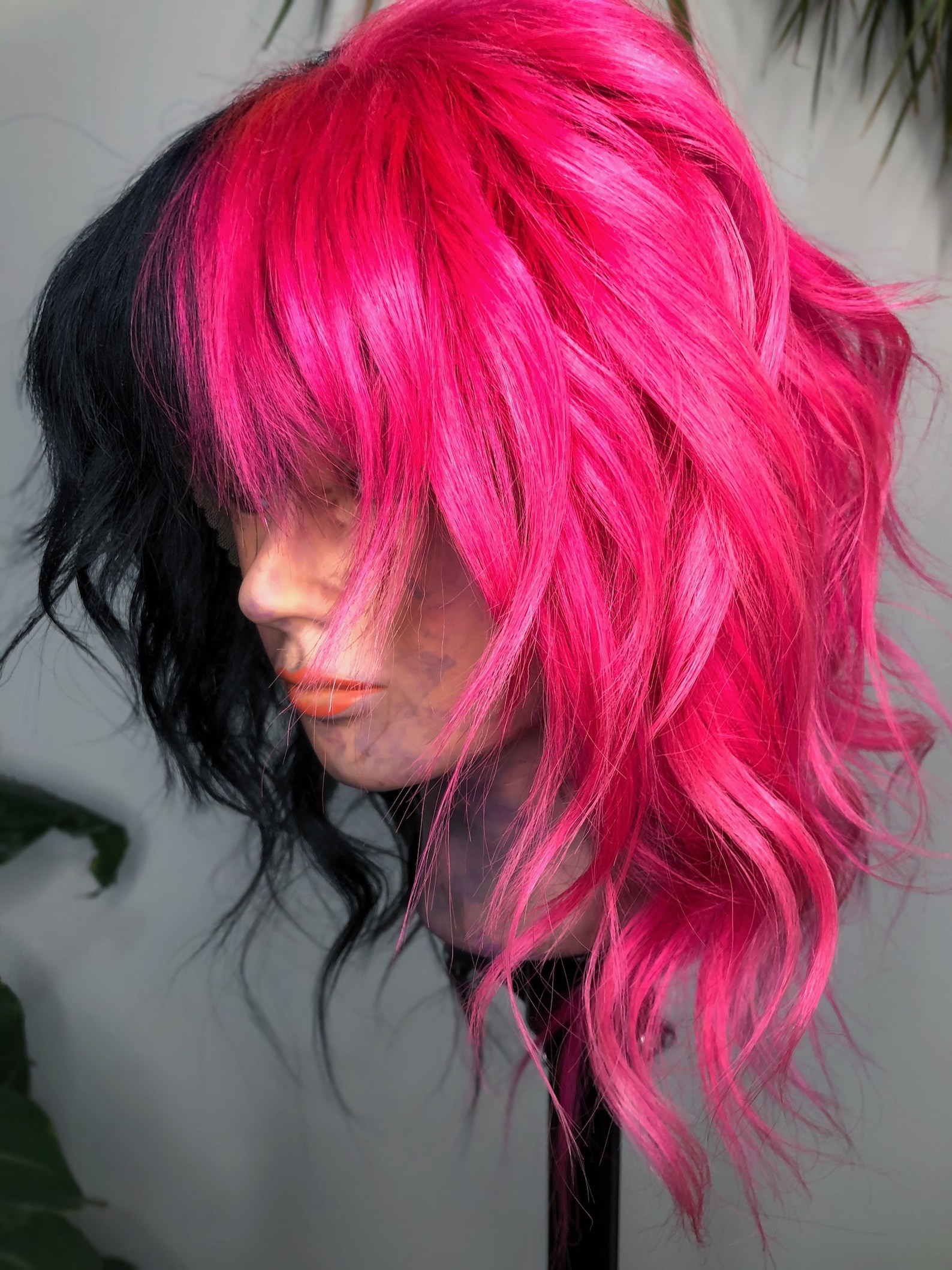 Black & Pink Split Dye Bob length wig Etsy