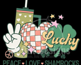 Cute Shamrock Png, Peace Love Shamrock Design, St Patricks Day Png, Four Leaf Clover Design, Instant Download