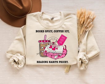 Books Spicy Coffee Icy Reading Habits Pricey PNG JPEG | Book Lover Digital Download | Iced Coffee Quote Design for Readers
