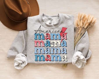 American Mama PNG JPEG | Patriotic Sublimation Design for Moms | 4th of July Retro Stars and Stripes Digital Download