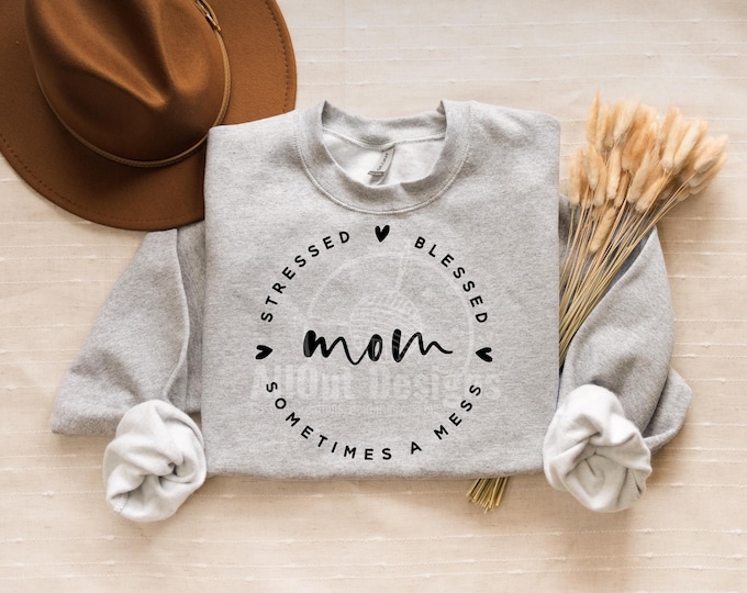 Featured listing image: Mom Digital Design, Blessed Mom JPG, Stressed Mom PNG, Mom Shirt Design, Mom Tumbler Wrap, Mom Sticker PNG, Gift for Mom