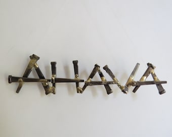 AHAVA - Hebrew for Love - handmade metal nail art with brass - wall hanging