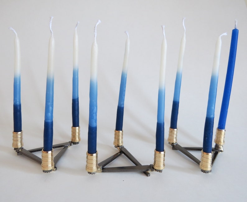 Menorah Handmade Chanukiah Hanukkah Chanukah made of steel and brass image 1