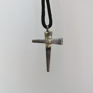 CROSS PENDANT NECKLACE Christian Steampunk handmade of brass and steel nails