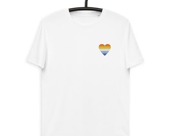 AROACE vlag hart unisex geborduurd T-shirt, biologisch katoen, borduursel