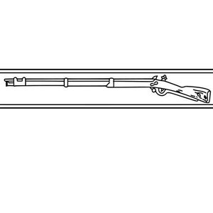 May include: A black and white line drawing of a musket in a rectangular frame.