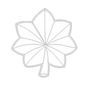 May include: A black and white line drawing of a stylized leaf with a pointed stem.
