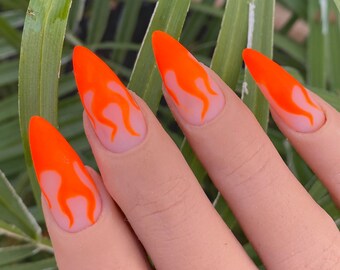 wallpapers Square Bright Orange Acrylic Nails neon orange nails etsy