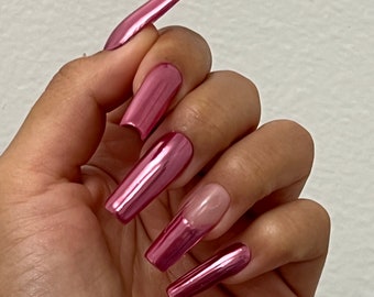 Malibu Barbie Hot Pink Mirror Chrome Nails | Gel X | Shiny Finish | Any Shape