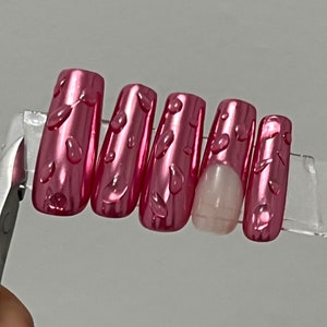 Dew Drop Malibu Barbie Hot Pink Mirror Chrome Nails Wet Chrome Gel X Shiny Finish Any Shape image 3
