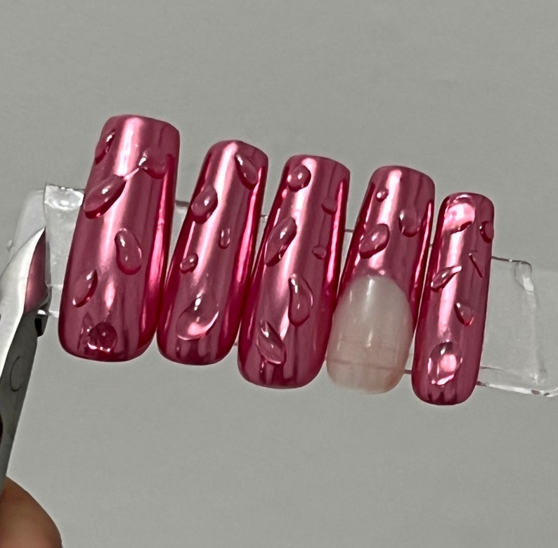 Dew Drop Malibu Barbie Hot Pink Mirror Chrome Nails Wet Chrome Gel X Shiny Finish Any Shape image 3