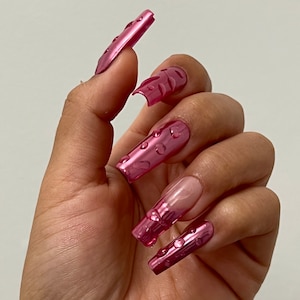 Dew Drop Malibu Barbie Hot Pink Mirror Chrome Nails Wet Chrome Gel X Shiny Finish Any Shape image 1