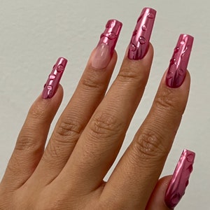 Dew Drop Malibu Barbie Hot Pink Mirror Chrome Nails Wet Chrome Gel X Shiny Finish Any Shape image 2