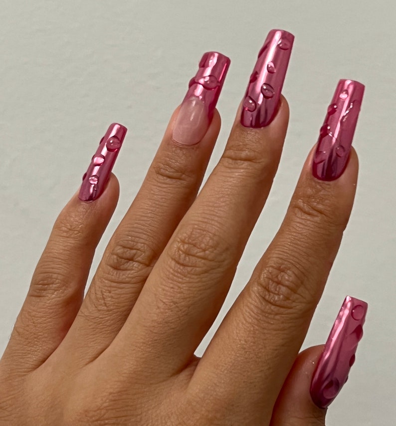 Dew Drop Malibu Barbie Hot Pink Mirror Chrome Nails Wet Chrome Gel X Shiny Finish Any Shape image 2