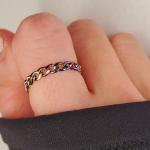Rainbow Stainless Steel Chain Ring, Chain Link Ring, Minimalist chain ring, Curb Chain link ring, Cuban Chain Ring, Stackable Statement Ring
