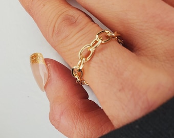 14k Gold Filled Oval Link Chain Ring, Thin Gold Chain Ring, Minimalist Ring, Stacking Ring, Everyday Link Rings, Paperclip Cable Chain Ring