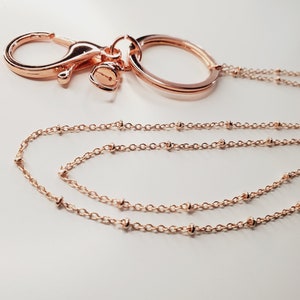 14K Rose Gold Satellite Chain Lanyard, Dainty Rose Gold Chain ID Badge Holder, Custom Non Tarnish Long Key Chain Ball Cable Chain Necklace