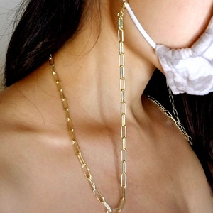 Paperclip Mask Chain Holder, Mask Lanyard, Women Drawn Cable Necklace, Sunglasses Clip , Gold Mask Chain Necklace, Chain for Holding Mask