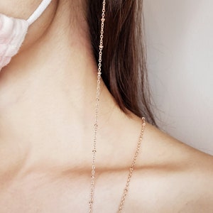 14K Rose Gold Satellite Mask Chain, Non Tarnish Dainty Ball Beaded Sunglasses Holder, Face Mask Lanyard, Rose Gold Eyeglasses Necklace Clip