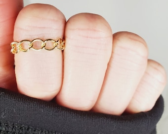 14K Gold filled flacher Kettenring, Minimalistischer Stapelring, Alltäglicher, nicht anlaufender Dünner Gliederring, dünner wasserfester Kabelkettenring