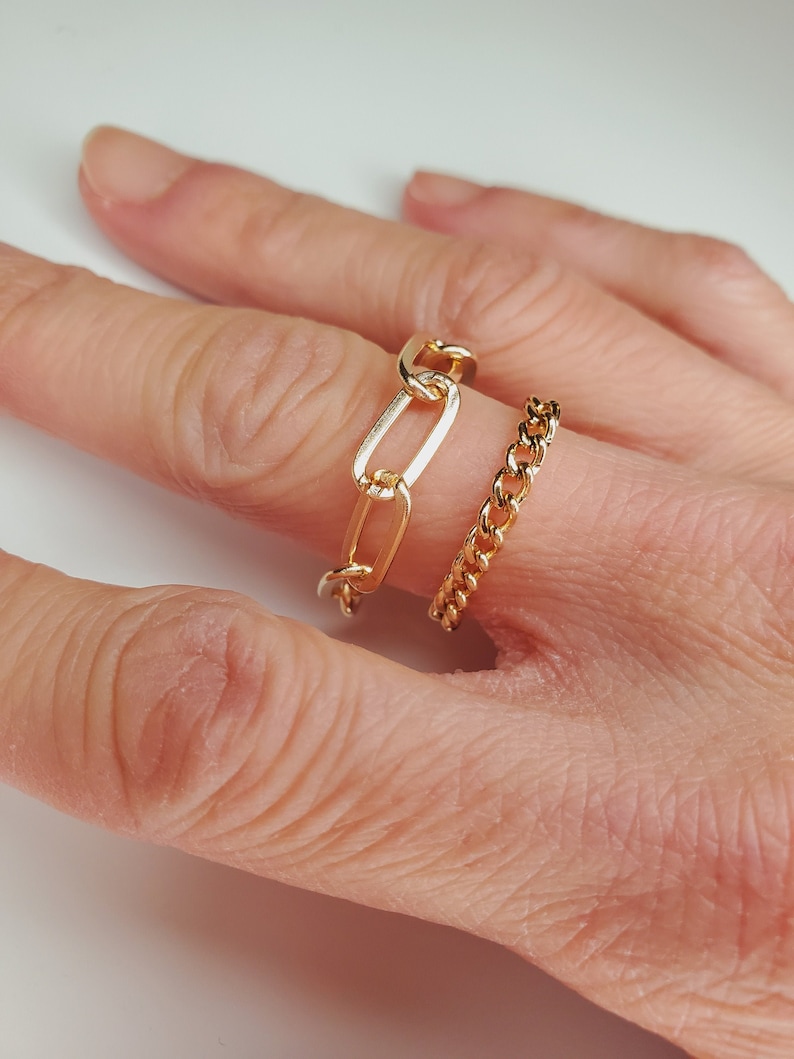 Wide Link Rings Gold Chain Ring FREE SHIPPING Paperclip Link Chain Ring Minimalist Ring Skinny Stacking Cable Chain Ring Stacking Ring