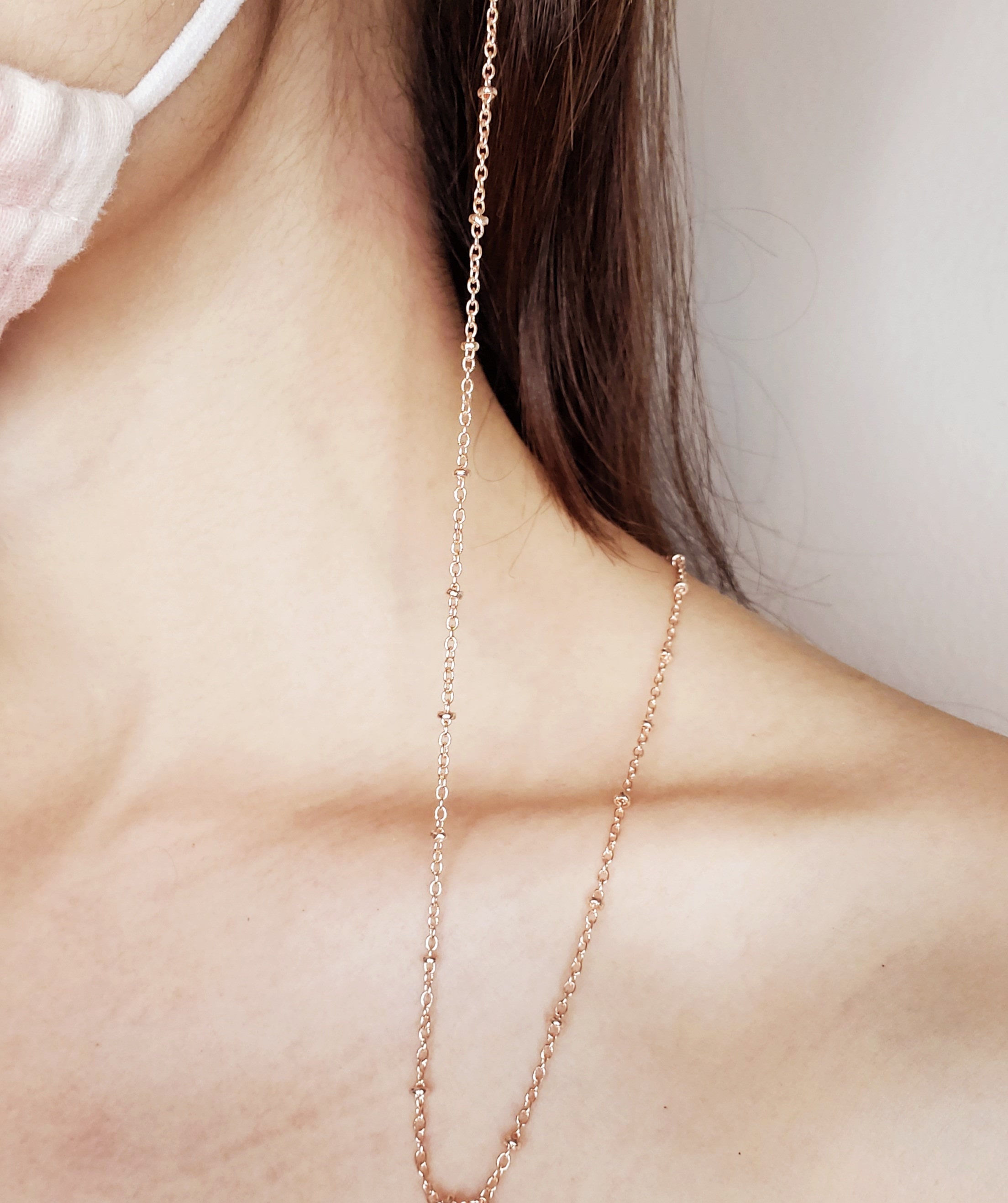 Gold Ball Bead Necklace 3mm Ball Beads Chain New 18K Rose Gold