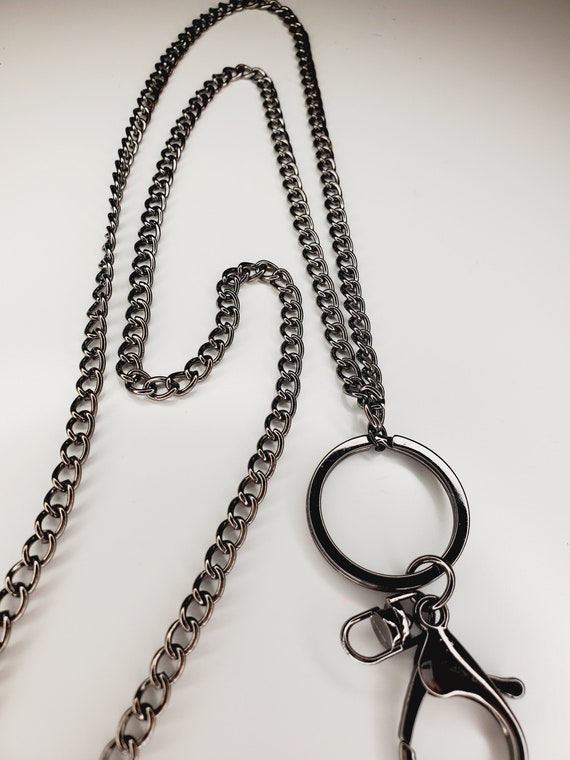 Gunmetal Curb Chain Lanyard Chain ID Badge Holder, ID Holder, Office  Accessories, Long Chain Badge ID Necklace, Black Metal Keychain Holder 