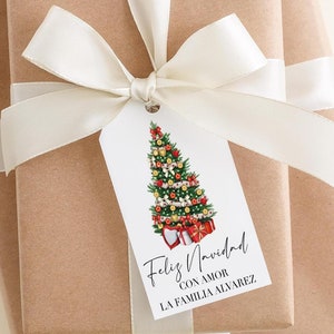 Feliz Navidad PRINTED + SHIPPED Personalized Santa Hat Christmas Tags, Printed Christmas Tags, Etiquetas Navideñas, Christmas Tags