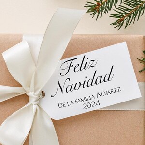 Feliz Navidad PRINTED + SHIPPED Personalized Santa Hat Christmas Tags, Printed Christmas Tags, Etiquetas Navideñas, Christmas Tags