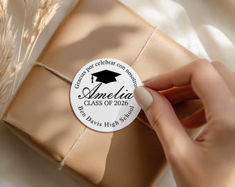 PRINTED & SHIPPED Personalized Spanish Graduation Party Stickers, Graduation, Custom Name