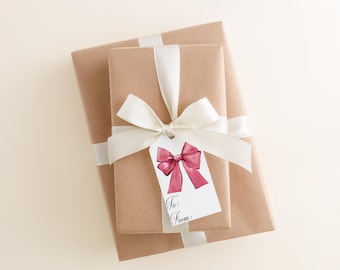 Printed Christmas Gift Tags, Bow Design, Minimalist Style