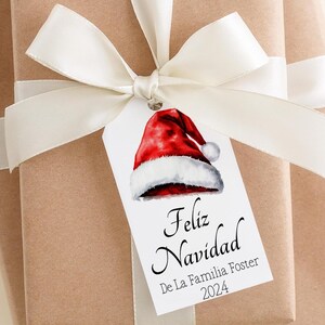 Feliz Navidad PRINTED + SHIPPED Personalized Santa Hat Christmas Tags, Printed Christmas Tags, Etiquetas Navideñas, Christmas Tags