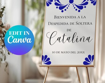 Plantilla Despedida von Soltera Editable in Canva, Letrero de Boda, Brautdusche des Kartells, Digitale Instant Download, elegantes Decor