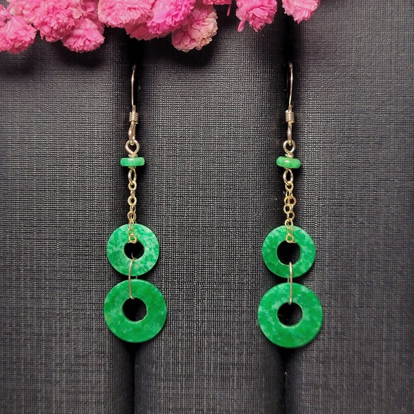 Myanmar Grade A Jadeite Earrings (Donut-Shaped) - Pair 729 (Gemstone, Natural Stone)