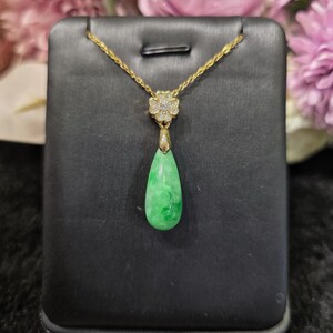 In-House Design!! Myanmar Grade A Jadeite Pendant (Droplet Shaped) - JP458