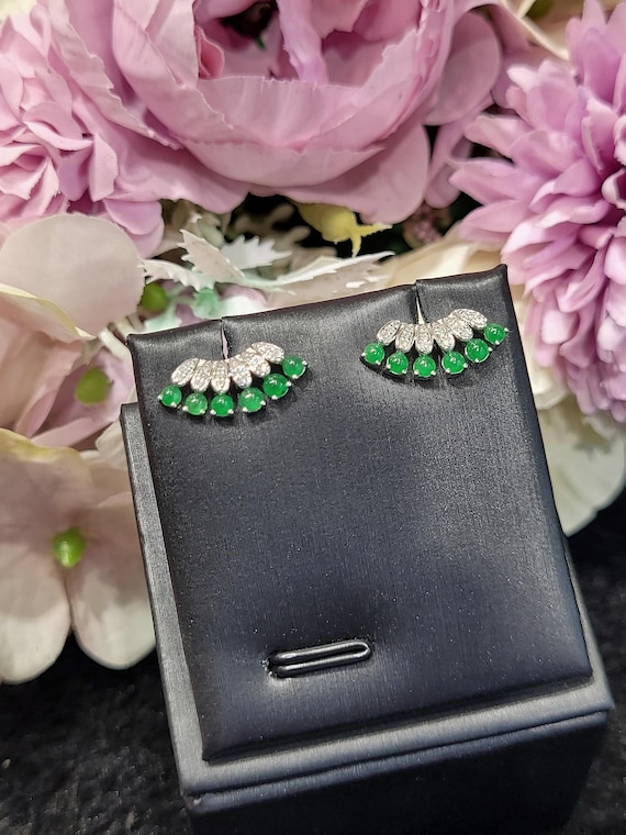 PT950 (Platinum) Settings + Myanmar Grade A Jadeite Bead Stud Earrings - Pair 989 (Natural Stone, Gemstone)