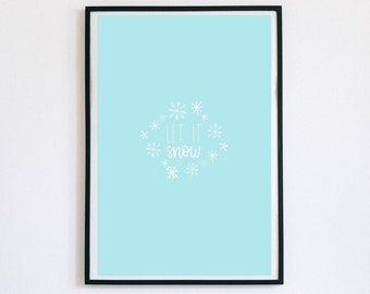 Let It Snow Wandkunst! minimaler ästhetischer pastellblauer Winter Schneeflocke Digitaldruck