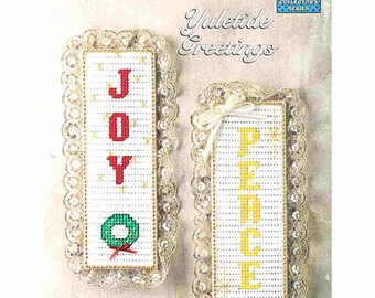 SALE! Christmas Plastic Canvas Patterns, Fast + Easy Holiday Crafts, Yuletide Greetings Joy + Peace Welcome Sign Plastic Canvas Pattern