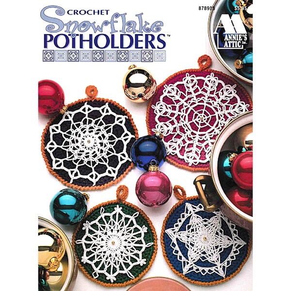 SALE! Crochet Potholders Patterns, Christmas Snowflake Pot holders Crocheted Snowflakes, kitchen crochet crafts pattern holiday gifts